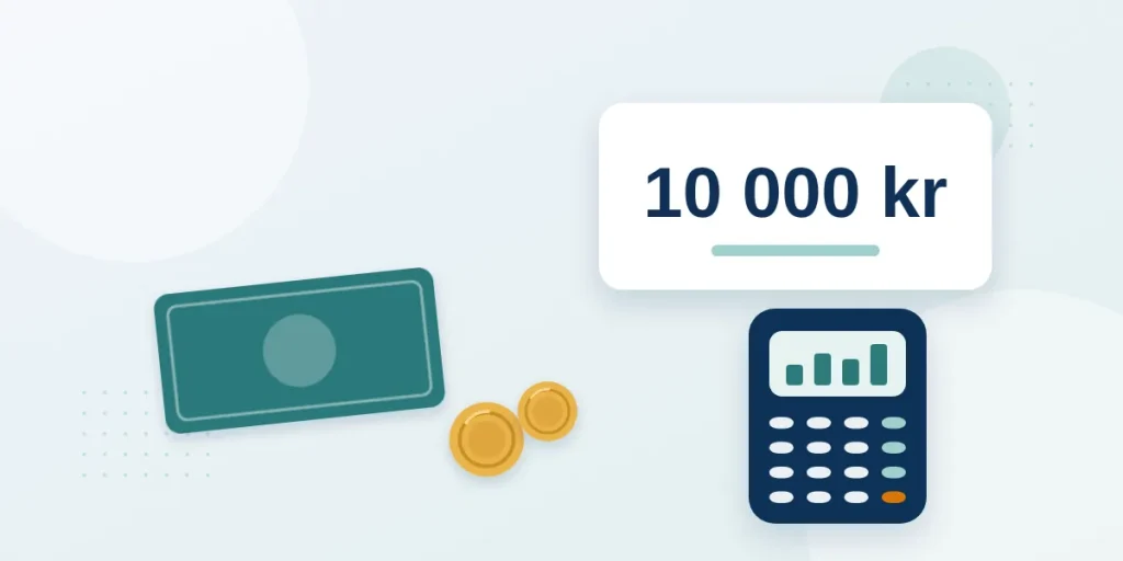 Sedlar, mynt och en miniräknare bredvid beloppet 10 000 kr